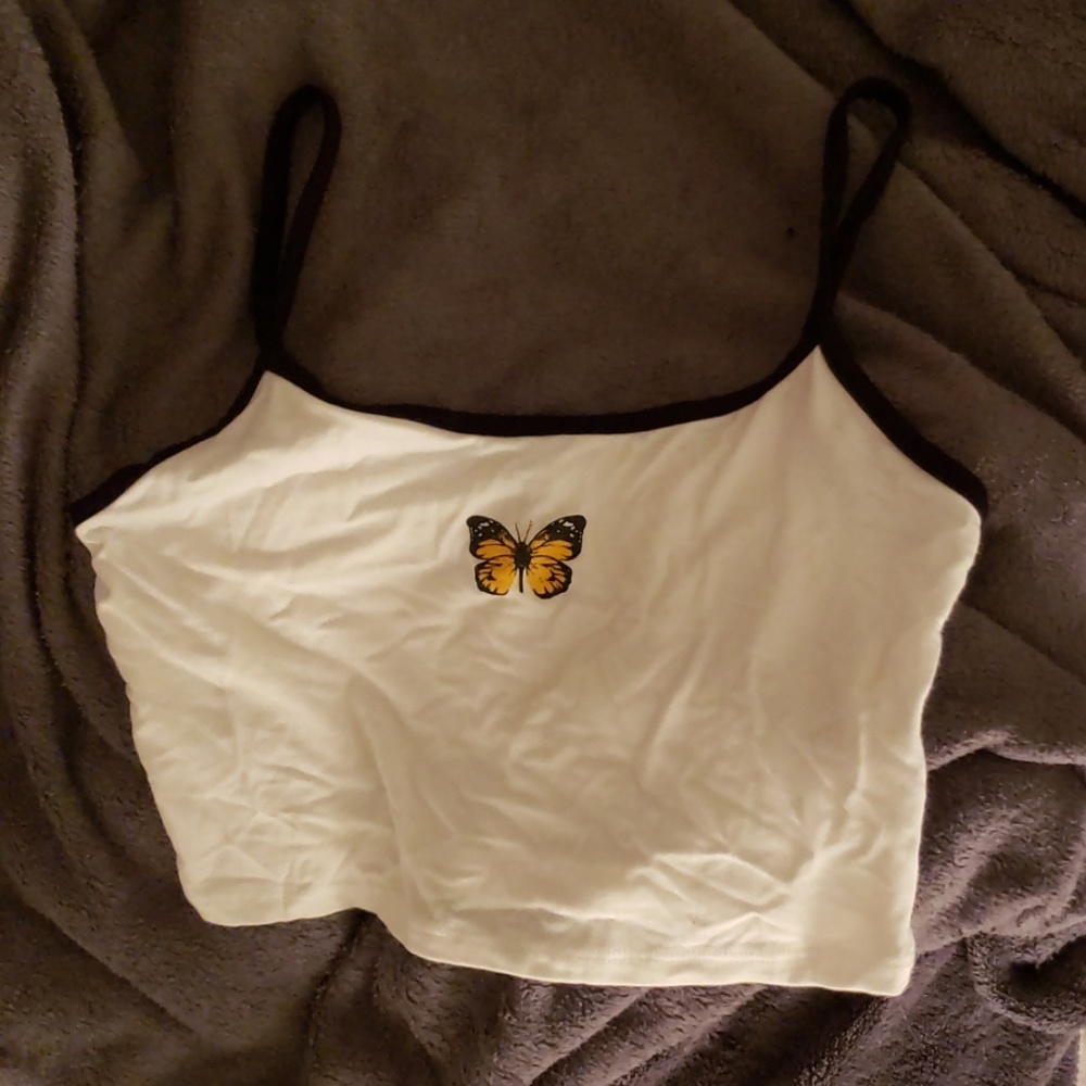 Butterfly crop spaghetti strap hippie black